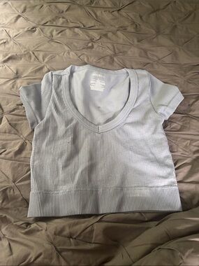 wild fable Light Blue Ribbed V-Neck Crop Top